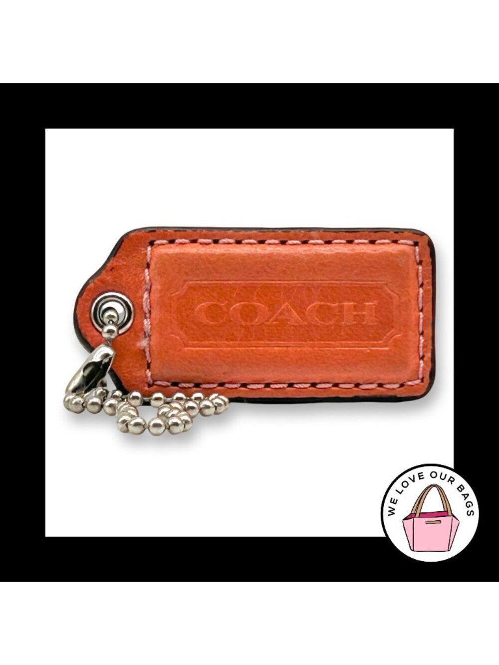 COACH HANGTAG 2" Salmon Pink Bag Charm Keychain Fob Smooth Leather Nickel Medium